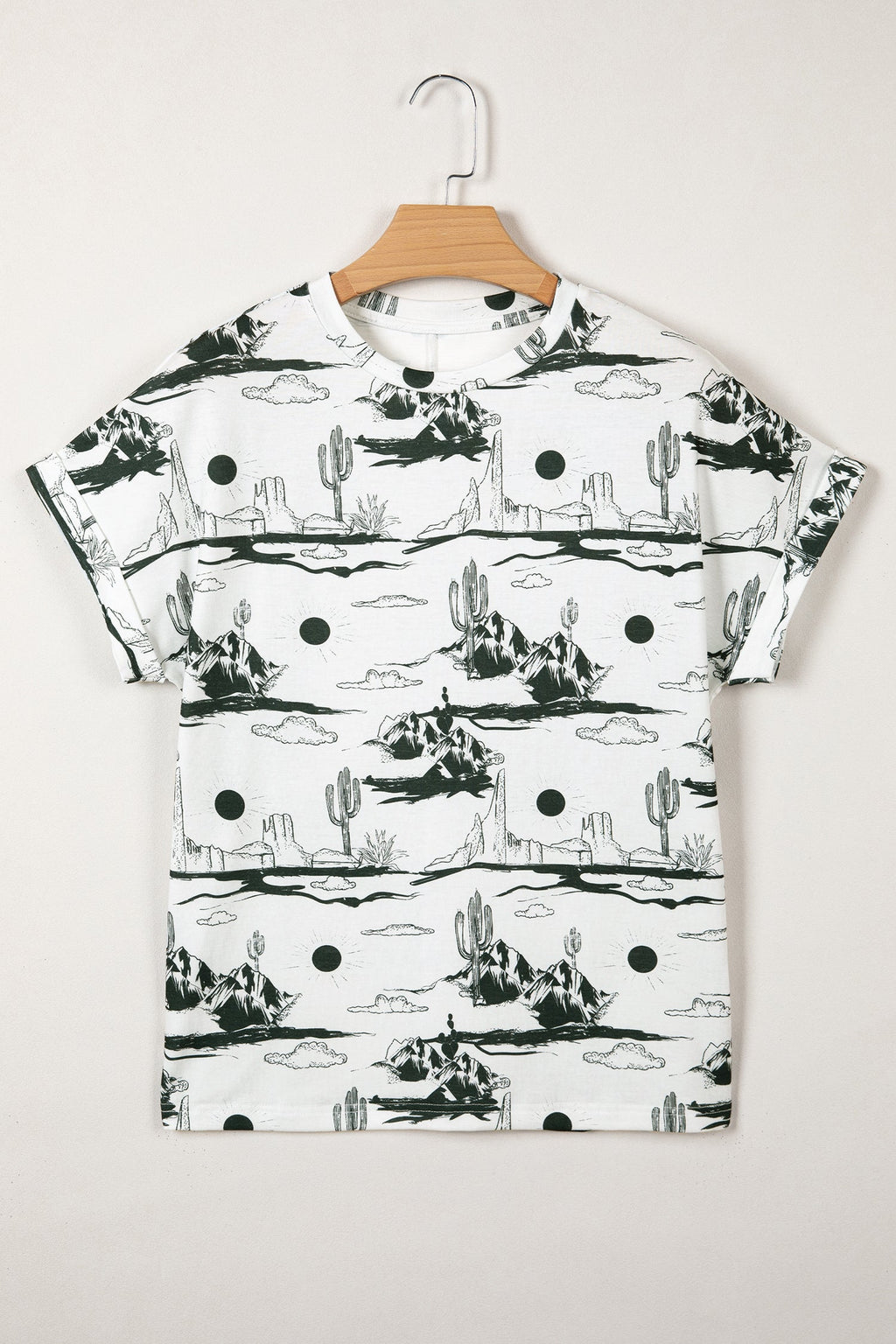 White Desert Sand Print Short Sleeve Knit Top
