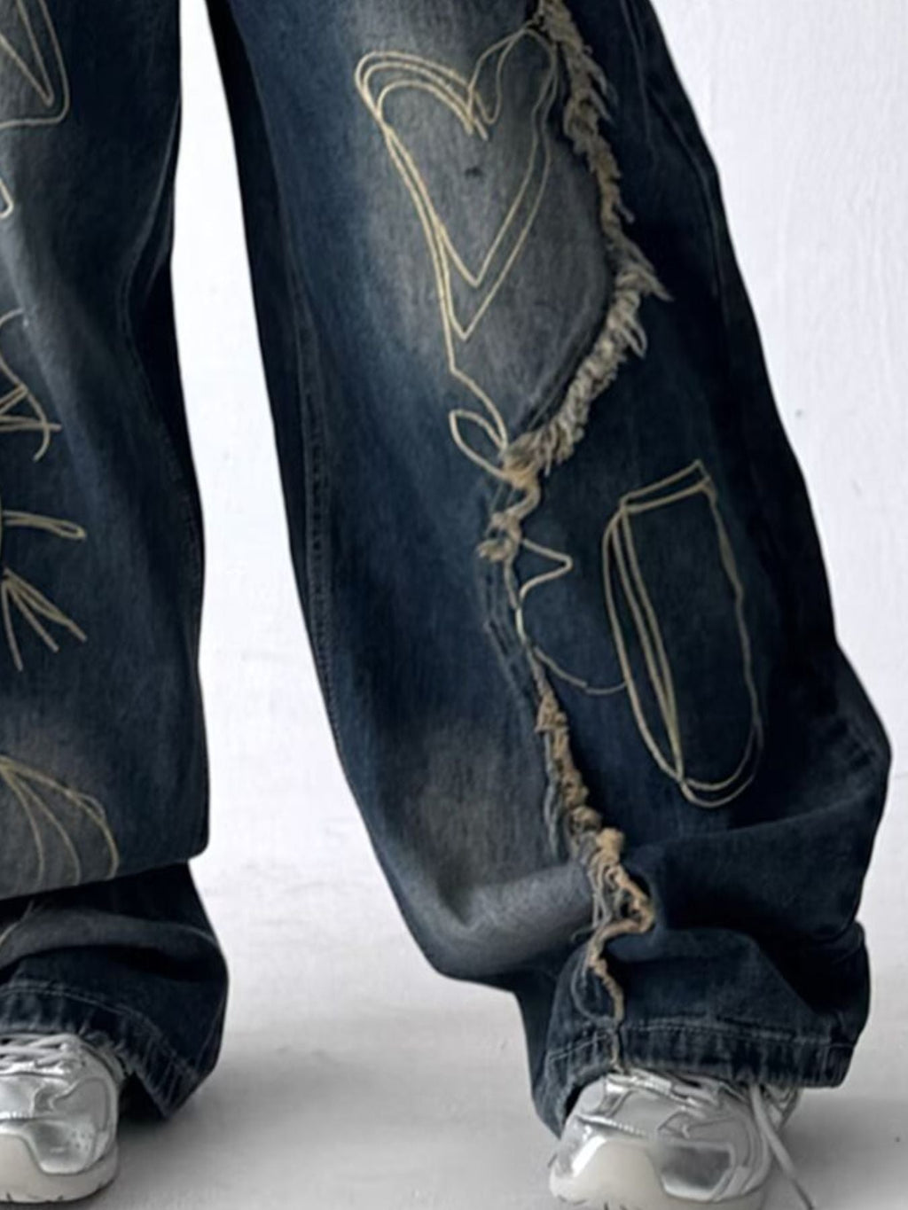 Men's Full Size Frayed Hem Wide Leg Jeans Plus Size