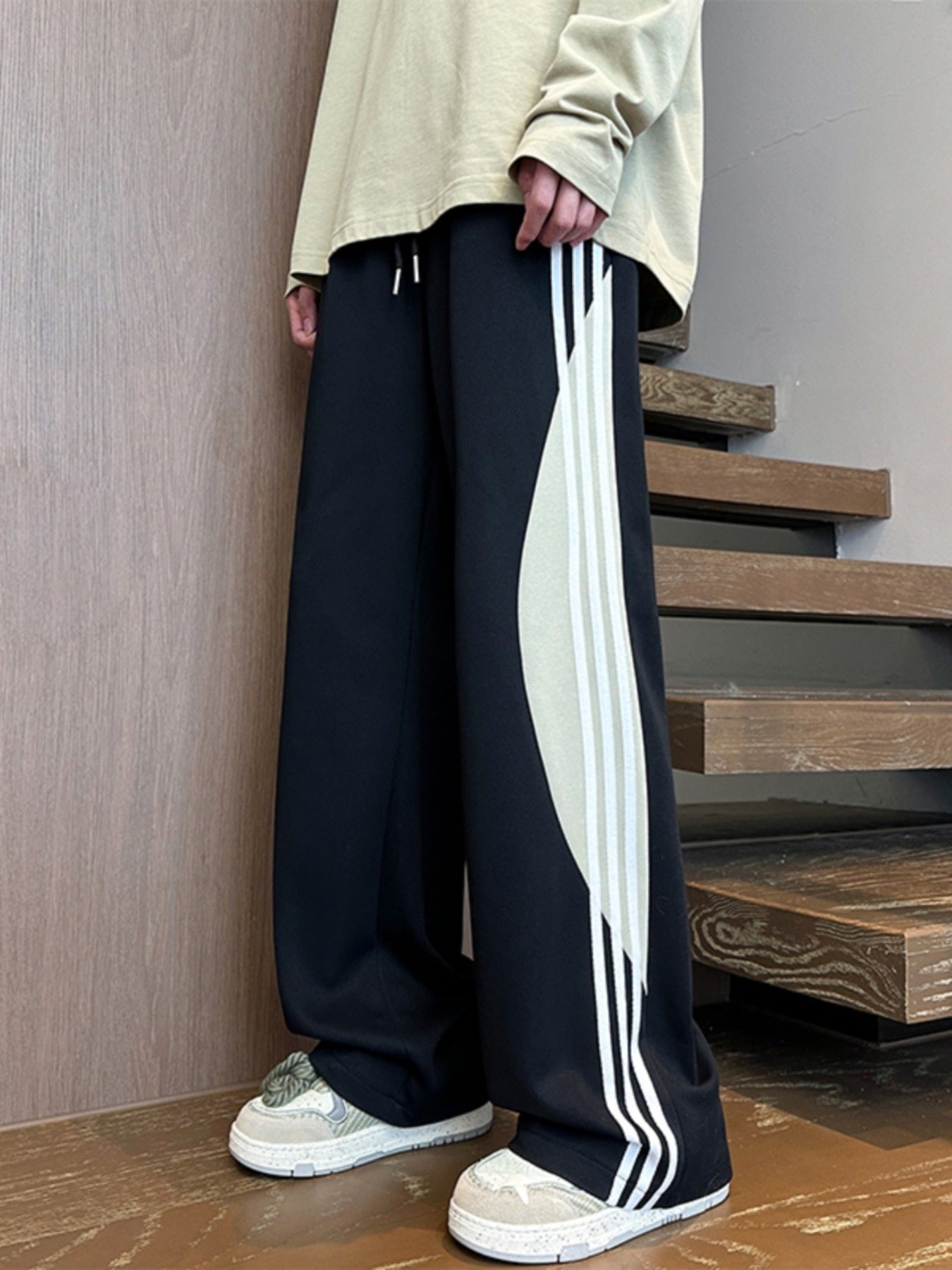 Men's Plus Size Striped Wide Leg Casual Pants