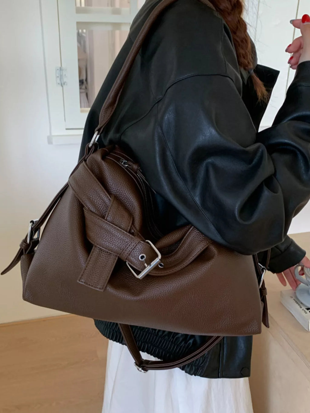 Decor Buckle Leather Shoulder Bag