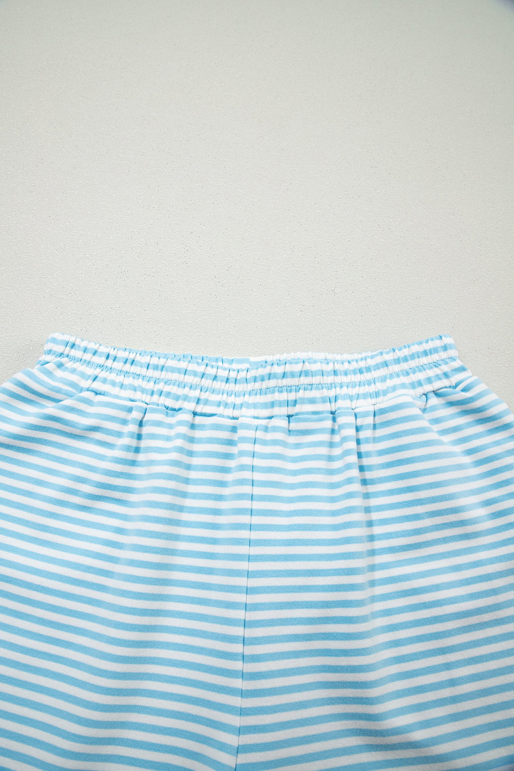 Sky Blue Stripe Oversize Mock Neck Sweatshirt and Shorts Set