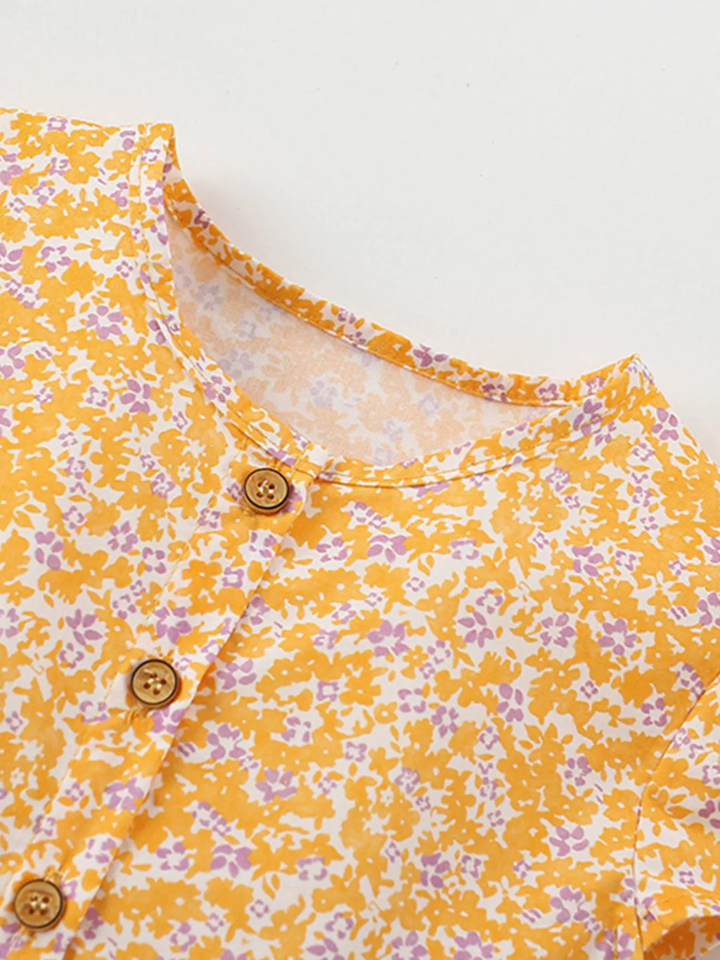Children's Floral Print Button-Front Flutter Sleeve Dress
