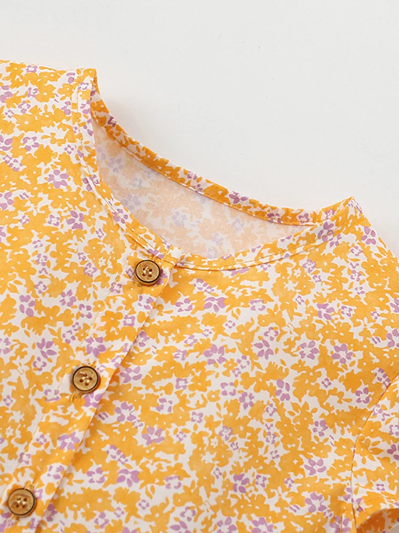 Children's Floral Print Button-Front Flutter Sleeve Dress