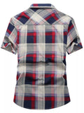 Men's Full Size Casual Plaid Short Sleeve Shirt Plus Size