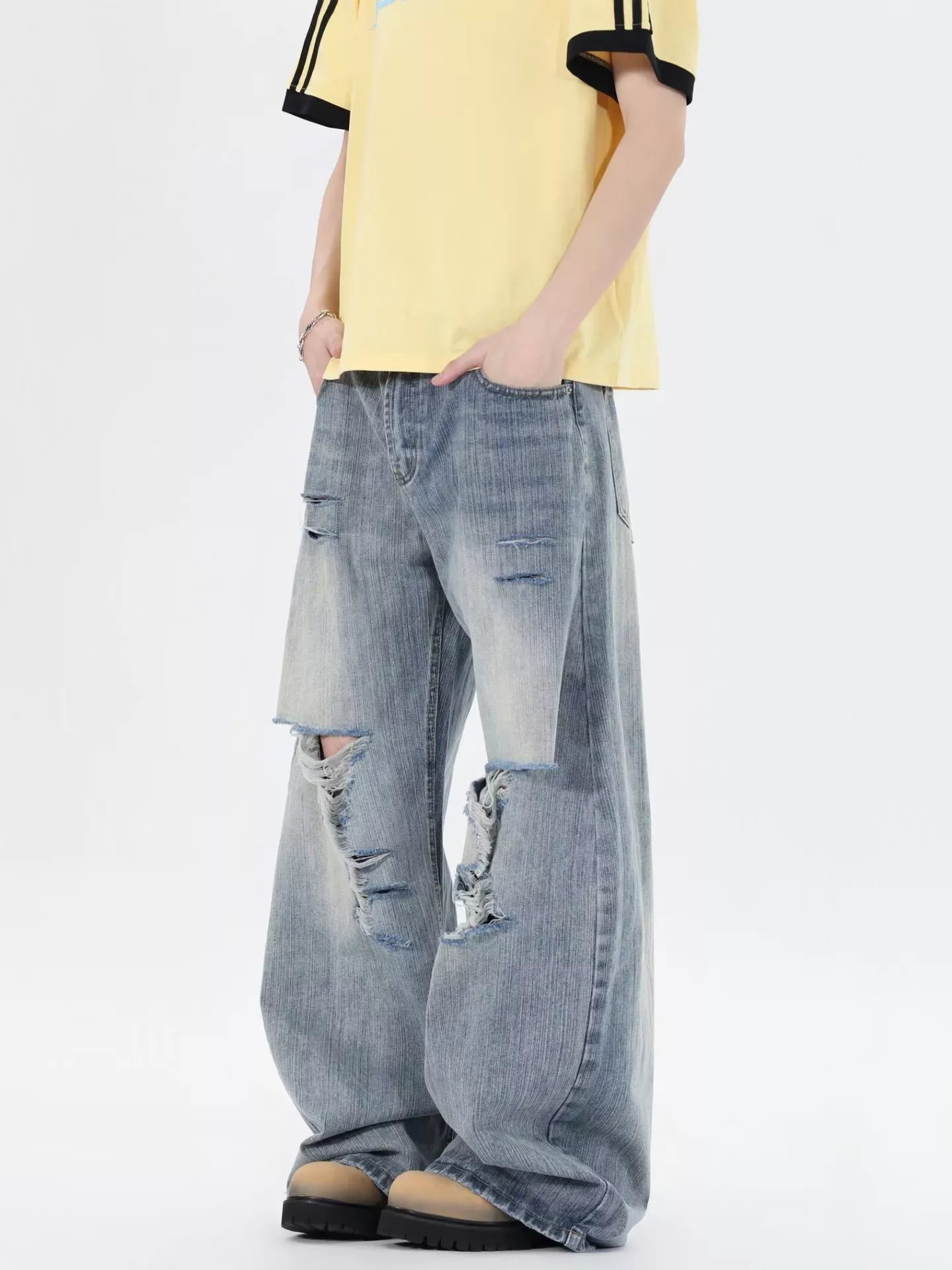 Men's Full Size Distressed Wide Leg Jeans Plus Size