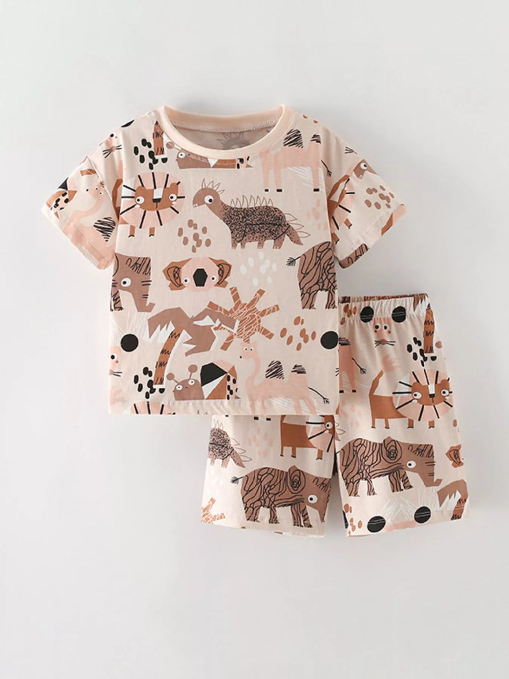 Children's Animal Print Round Neck Tee and Shorts Set