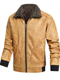 Men's Full Size Faux Leather Sherpa Collar Jacket Plus Size