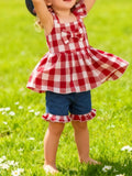 Children's Gingham Bowknot Ruffle Trim Top and Shorts Set