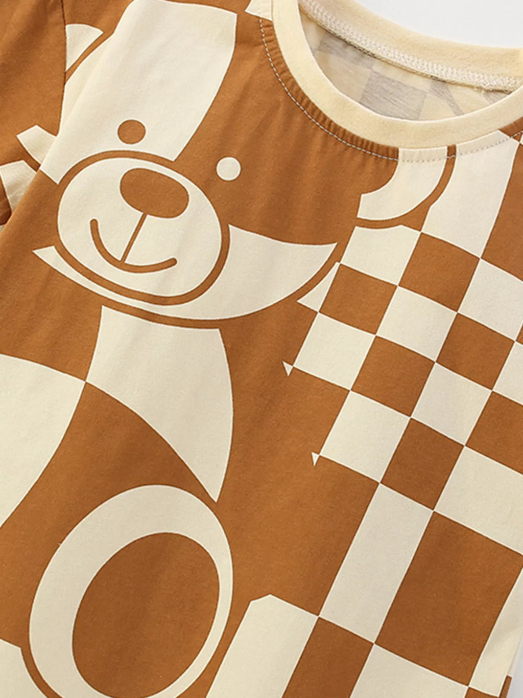 Children's Checkerboard Bear Print Casual Kids Set