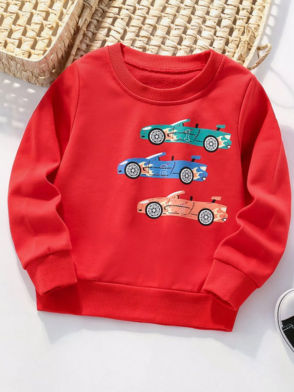 Children's Colorful Car Crew Neck Sweatshirt