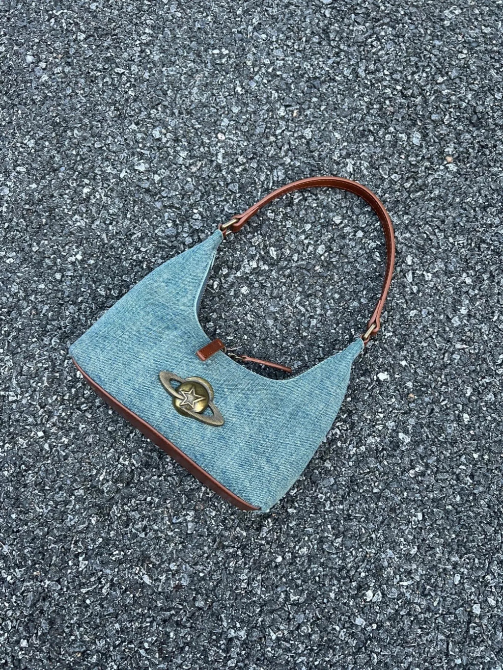 Denim Planet Decor Shoulder Bag