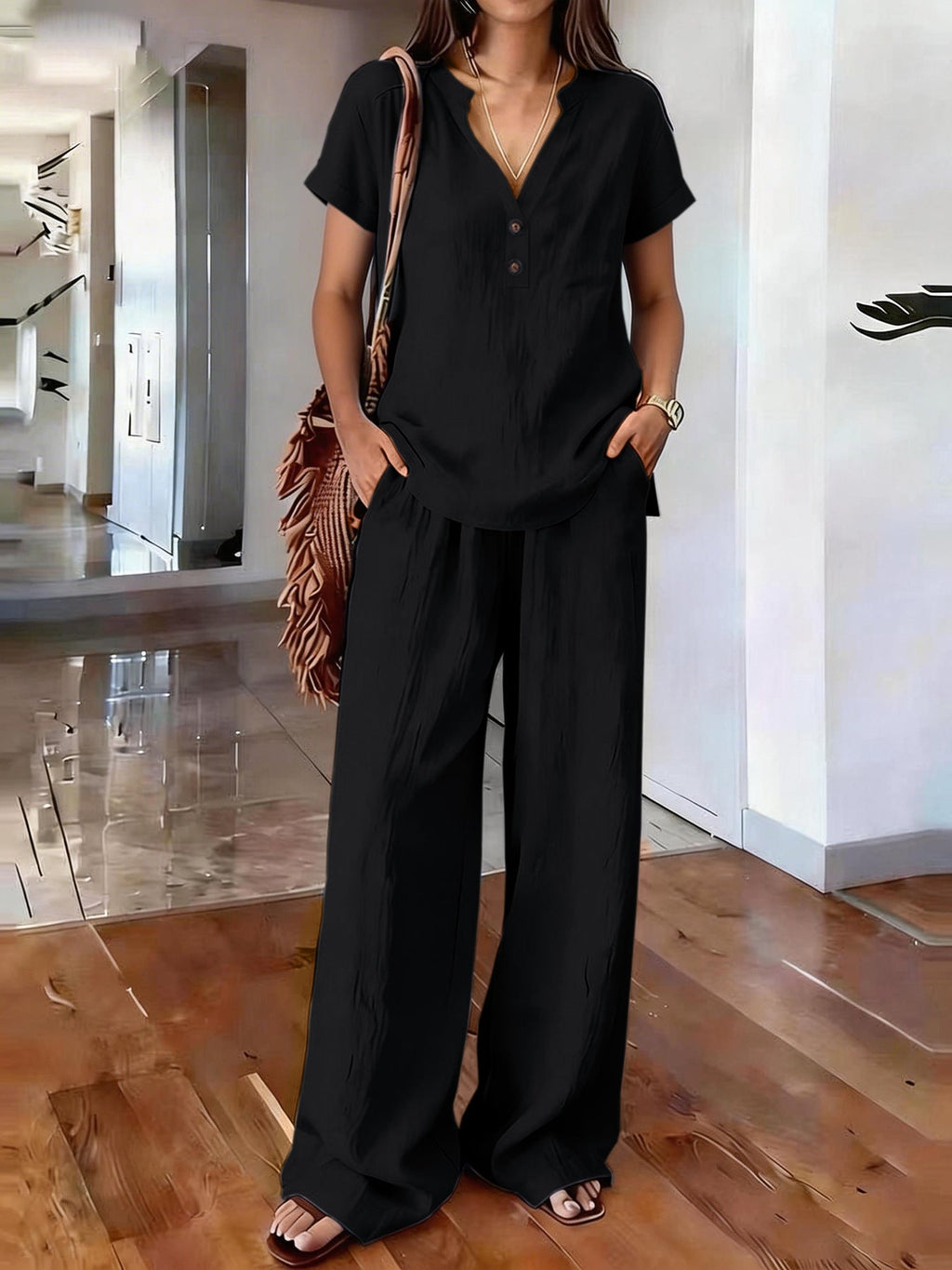 Women’s Casual Solid Color Two Piece Set