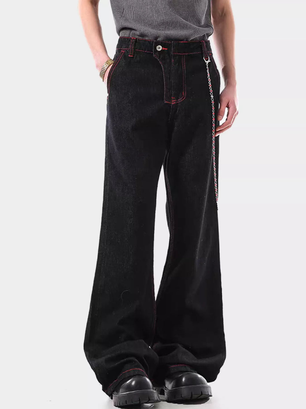 Men's Wide Leg Wash Jeans