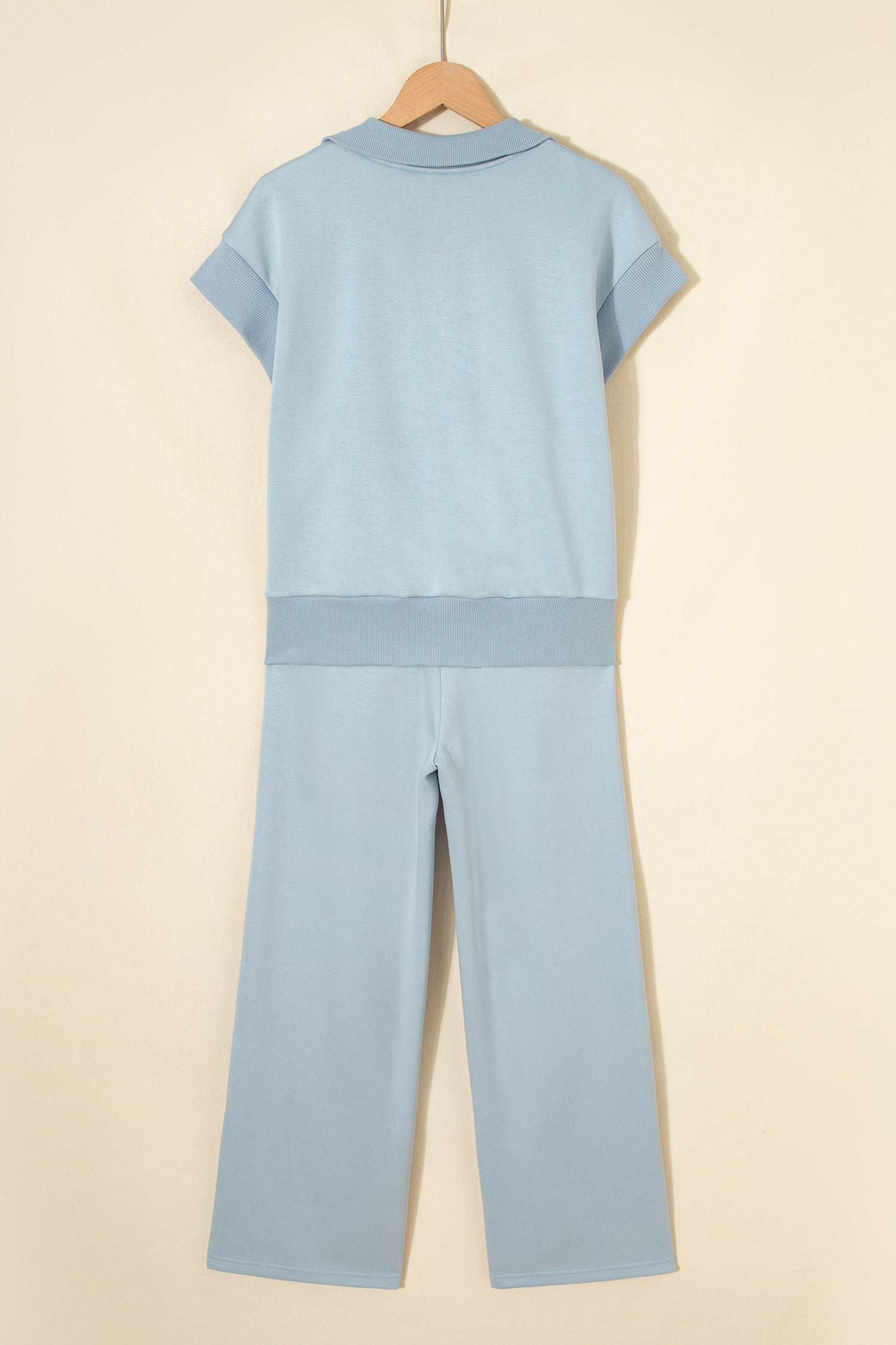 Beau Blue Half Zip Polo Tee Casual Pant Set