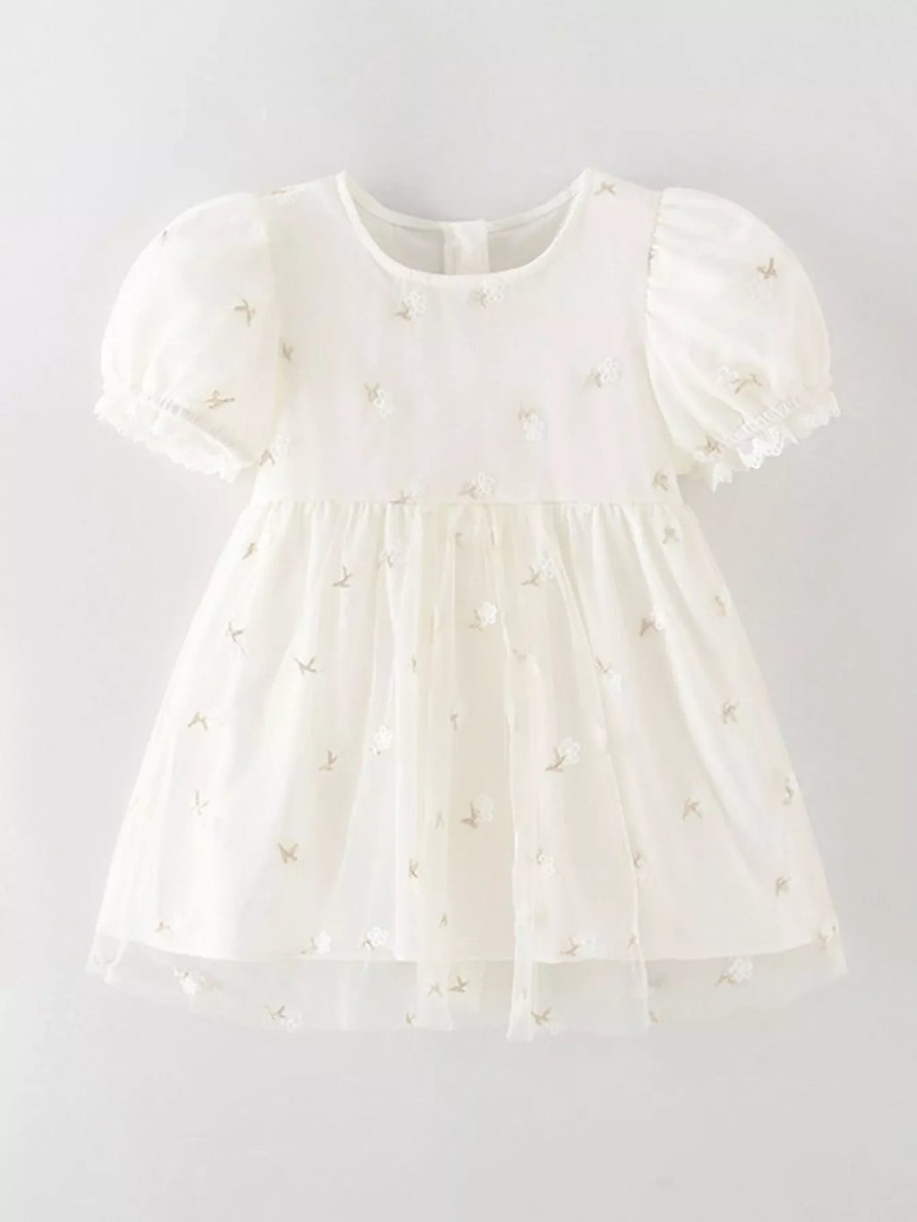 Children's Embroidered Floral Tulle Dress with Lace Detail