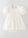 Children's Embroidered Floral Tulle Dress with Lace Detail
