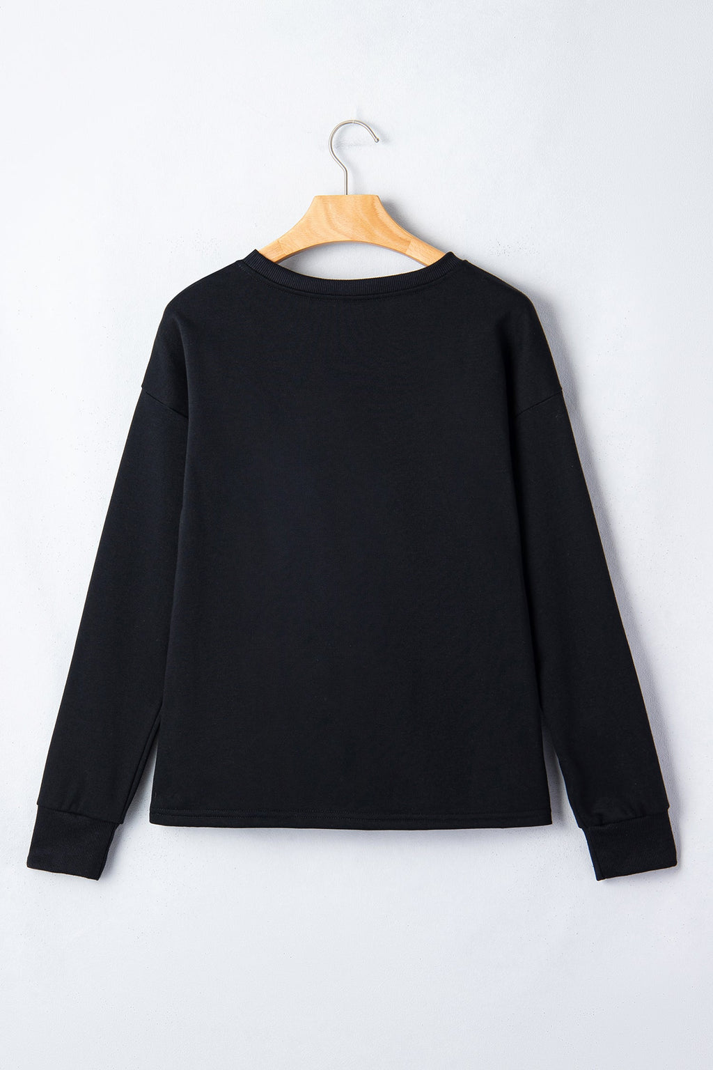 Black Solid Color Dropped Shoulder Long Sleeve Top