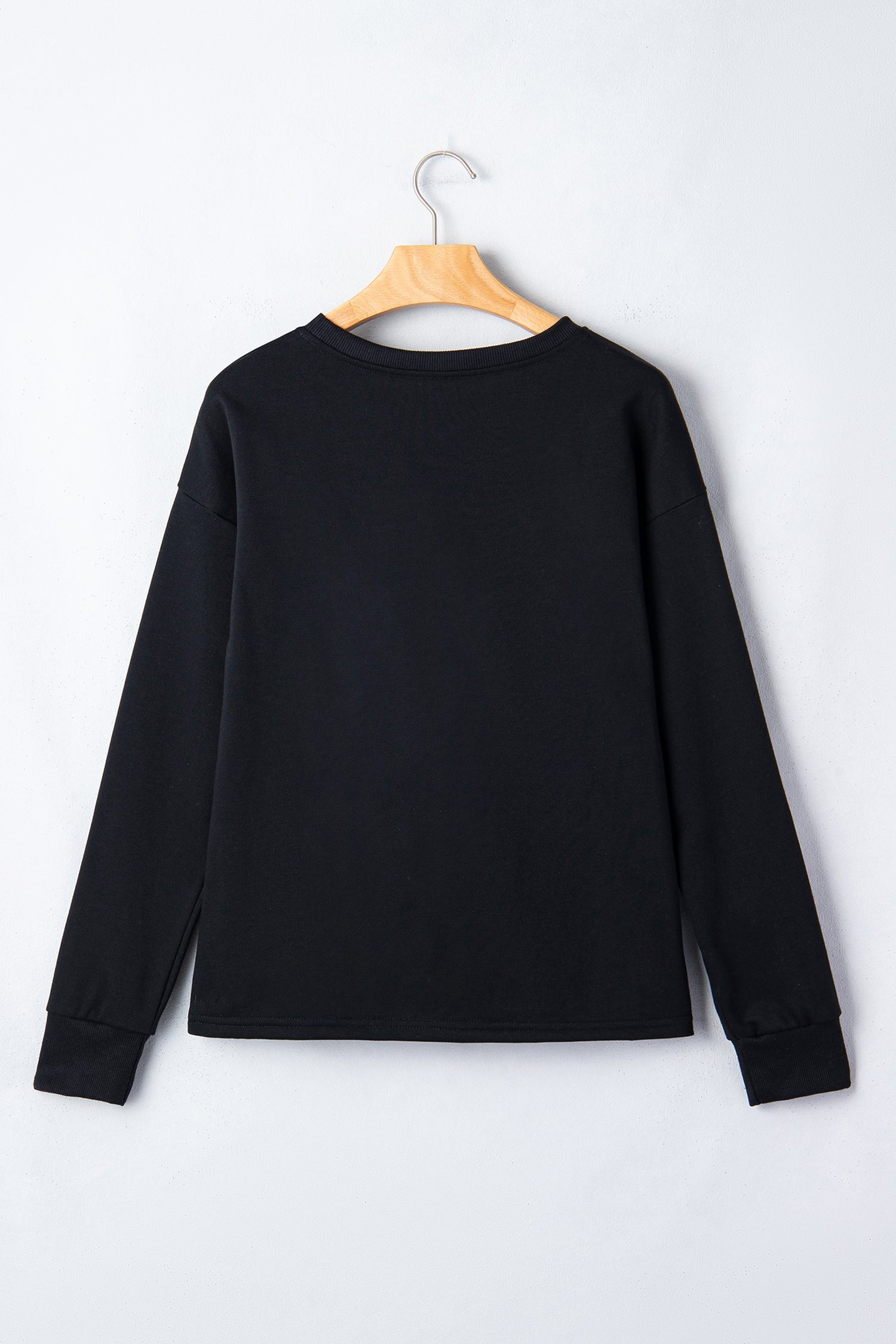 Black Solid Color Dropped Shoulder Long Sleeve Top