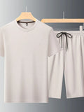 Men's Plus Size Round Neck Short Sleeve Top and Shorts Set