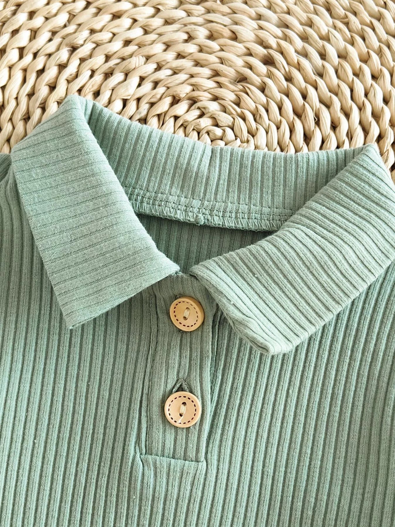 Children's Ribbed Knit Polo Bodysuit & Shorts Set