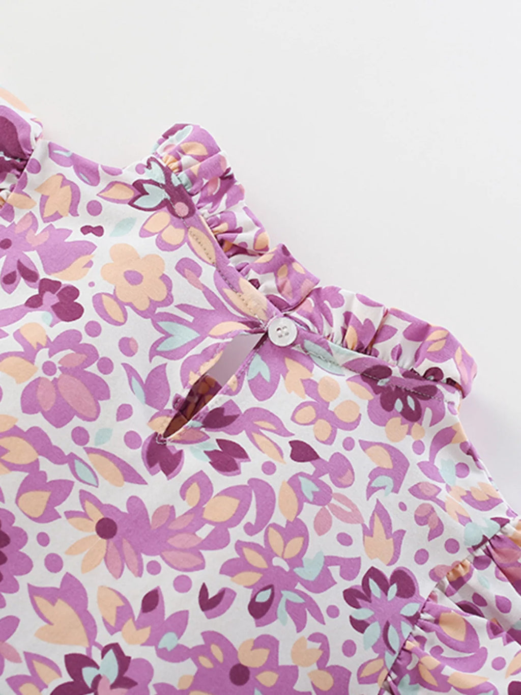 Children's Floral Print Ruffle Trim A-Line Dress