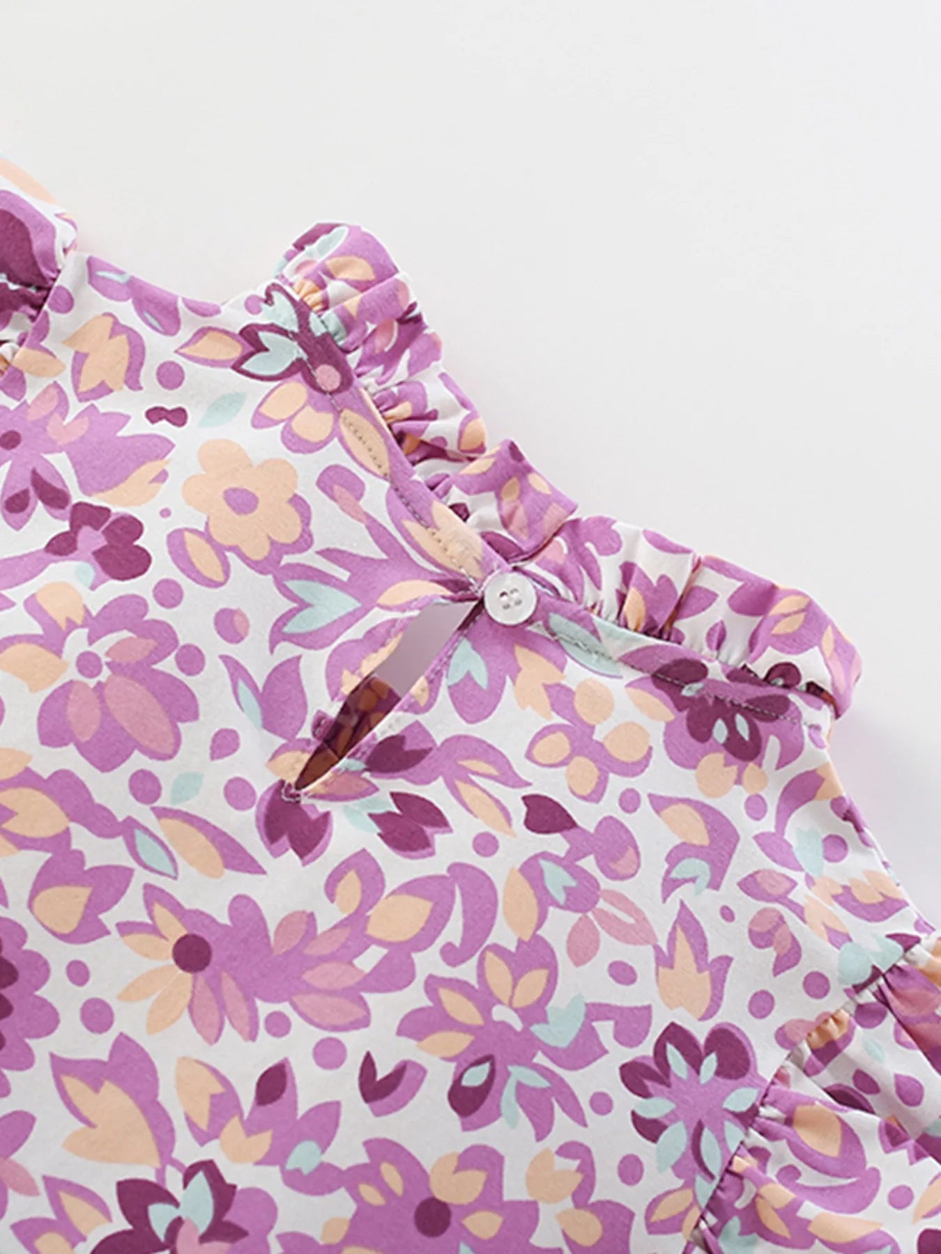 Children's Floral Print Ruffle Trim A-Line Dress