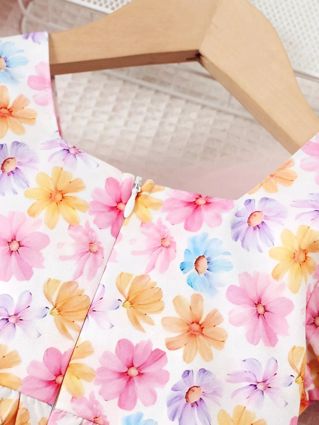 Children's Floral Print Puff Sleeve Ruffle Hem Dress