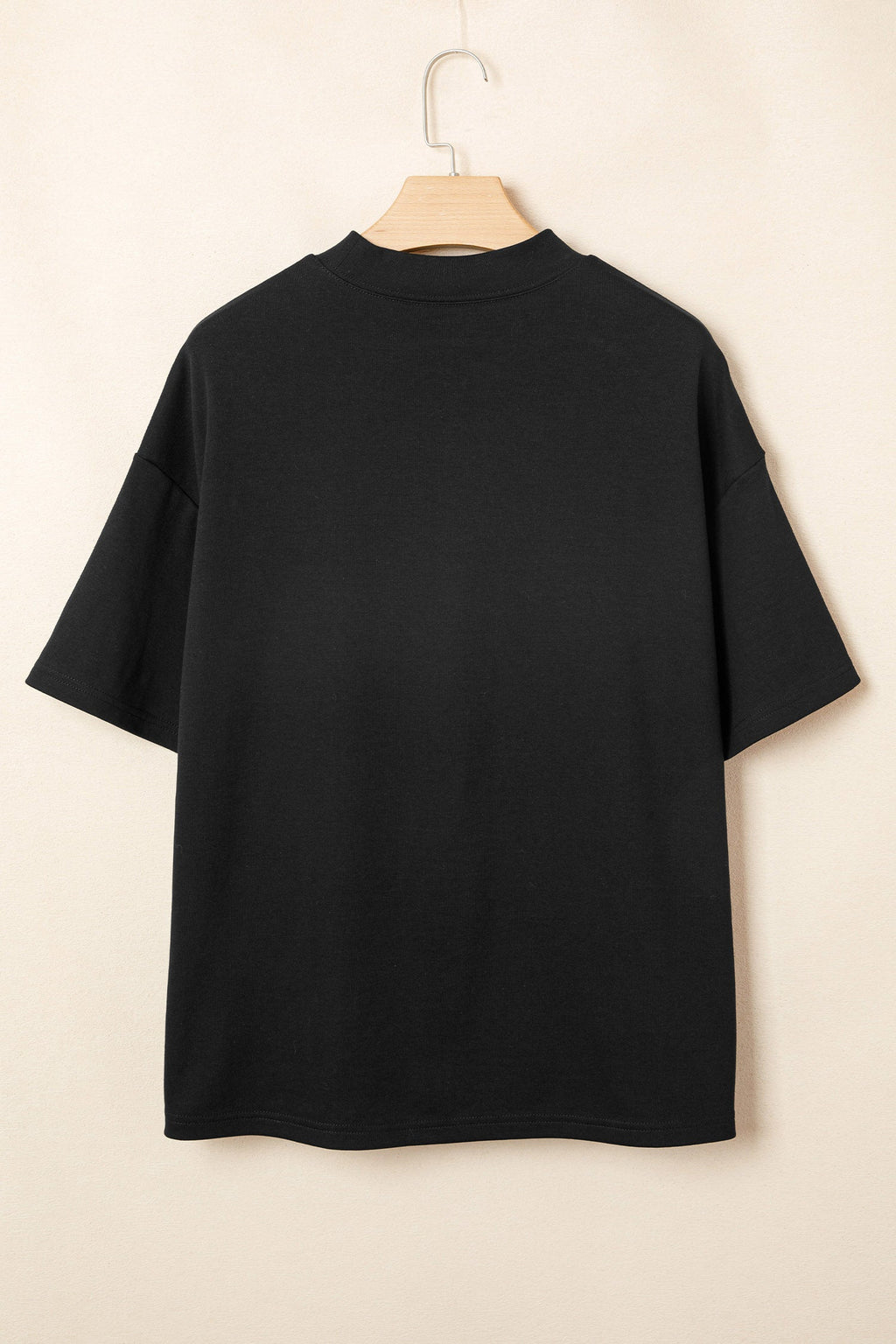 Black Solid Color High Neck Oversize Tee