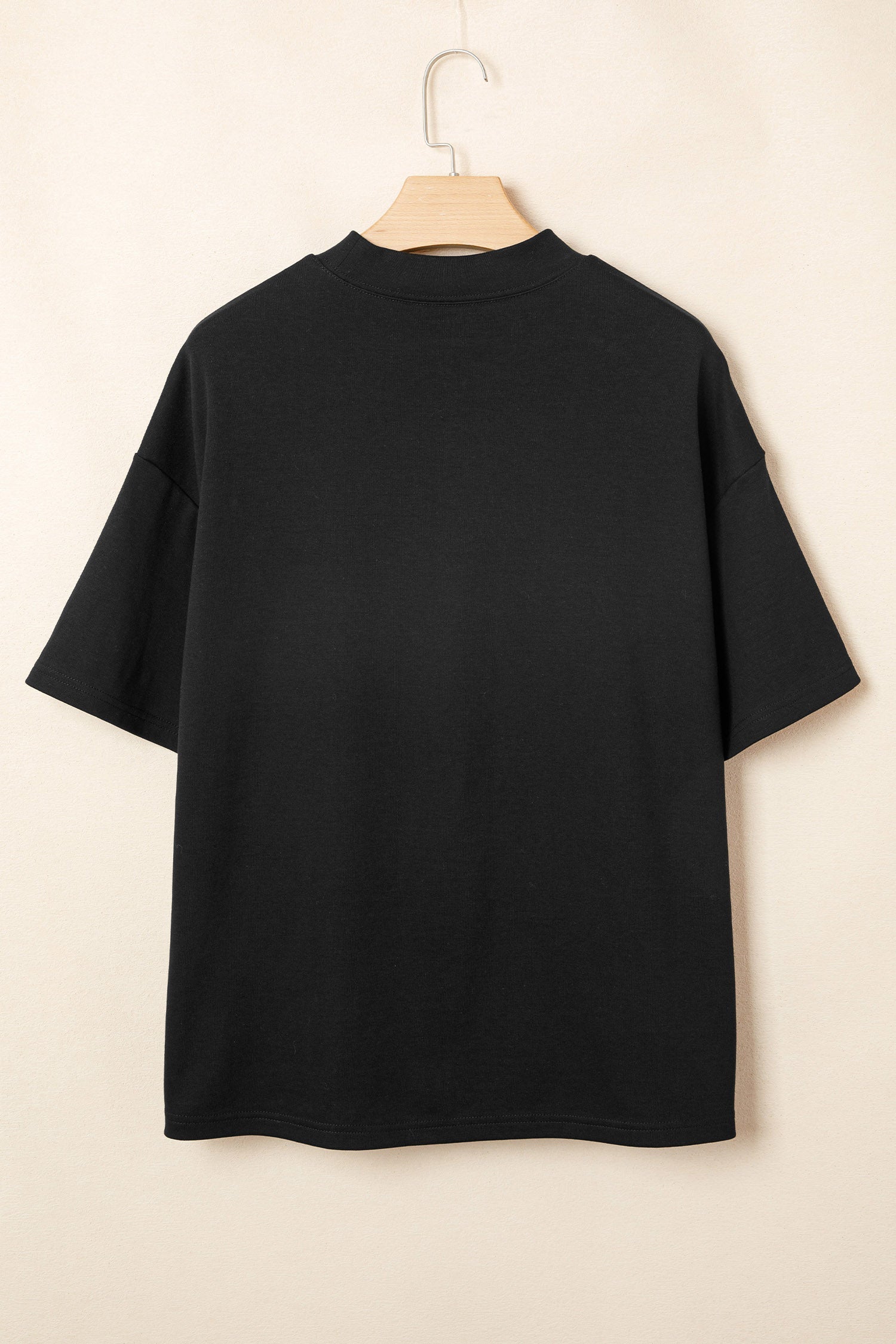 Black Solid Color High Neck Oversize Tee