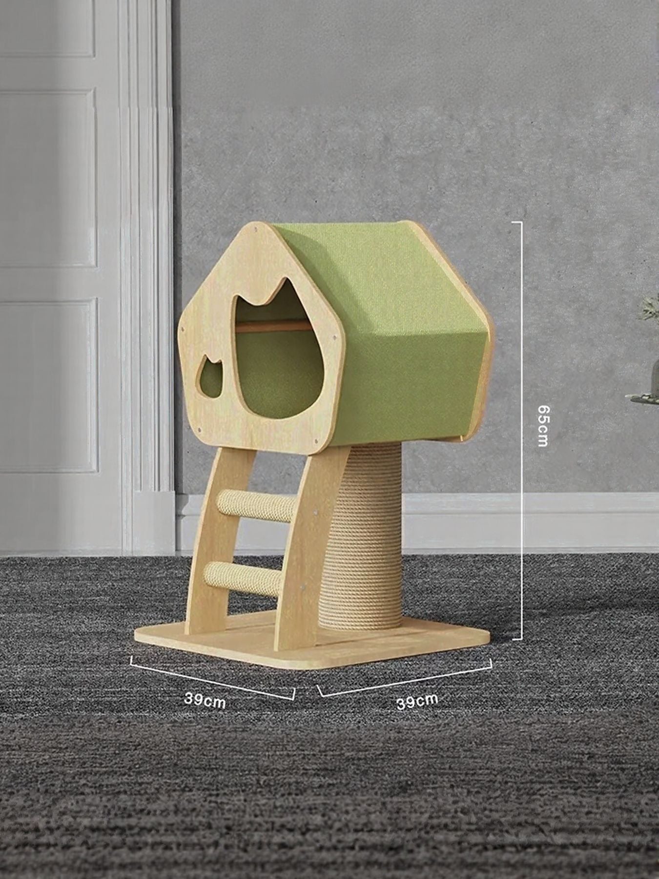 Modern Wooden Cat Condo with Scratching Post