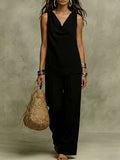 Women's Slash-Neck Sleeveless Tank Top & Casual Pants Set