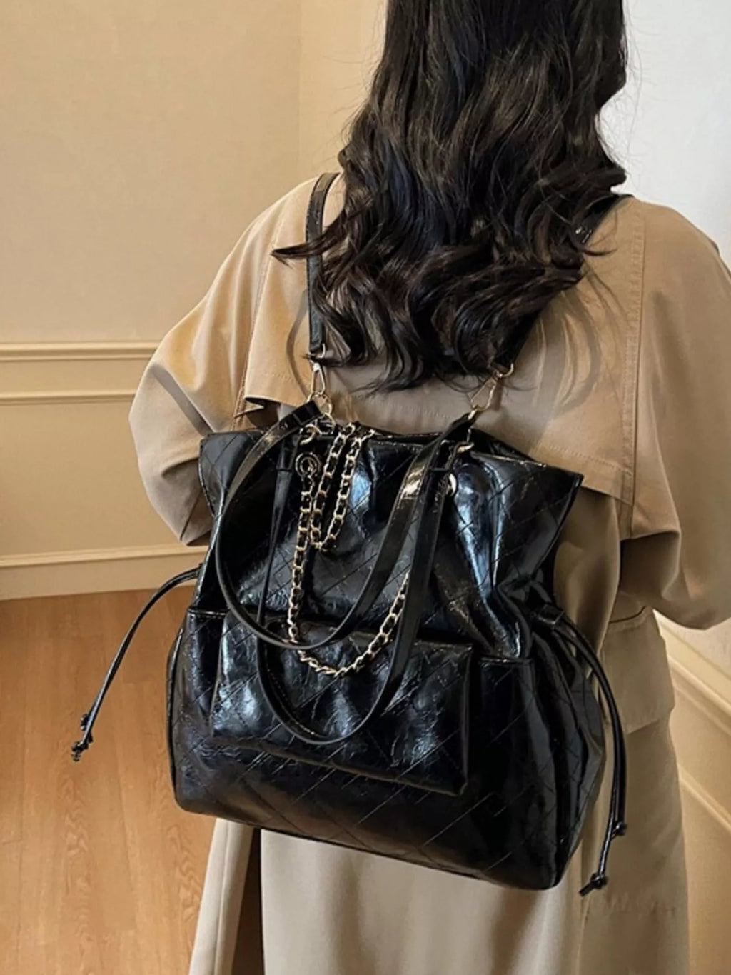 Quilted Chain Decor Backpack Bag