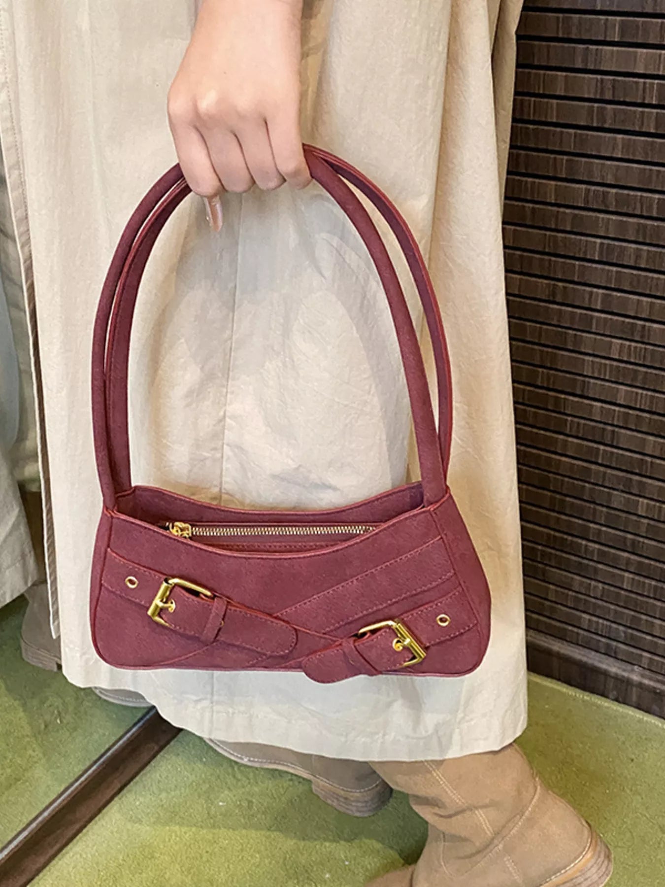 Buckle Decor Shoulder Bag