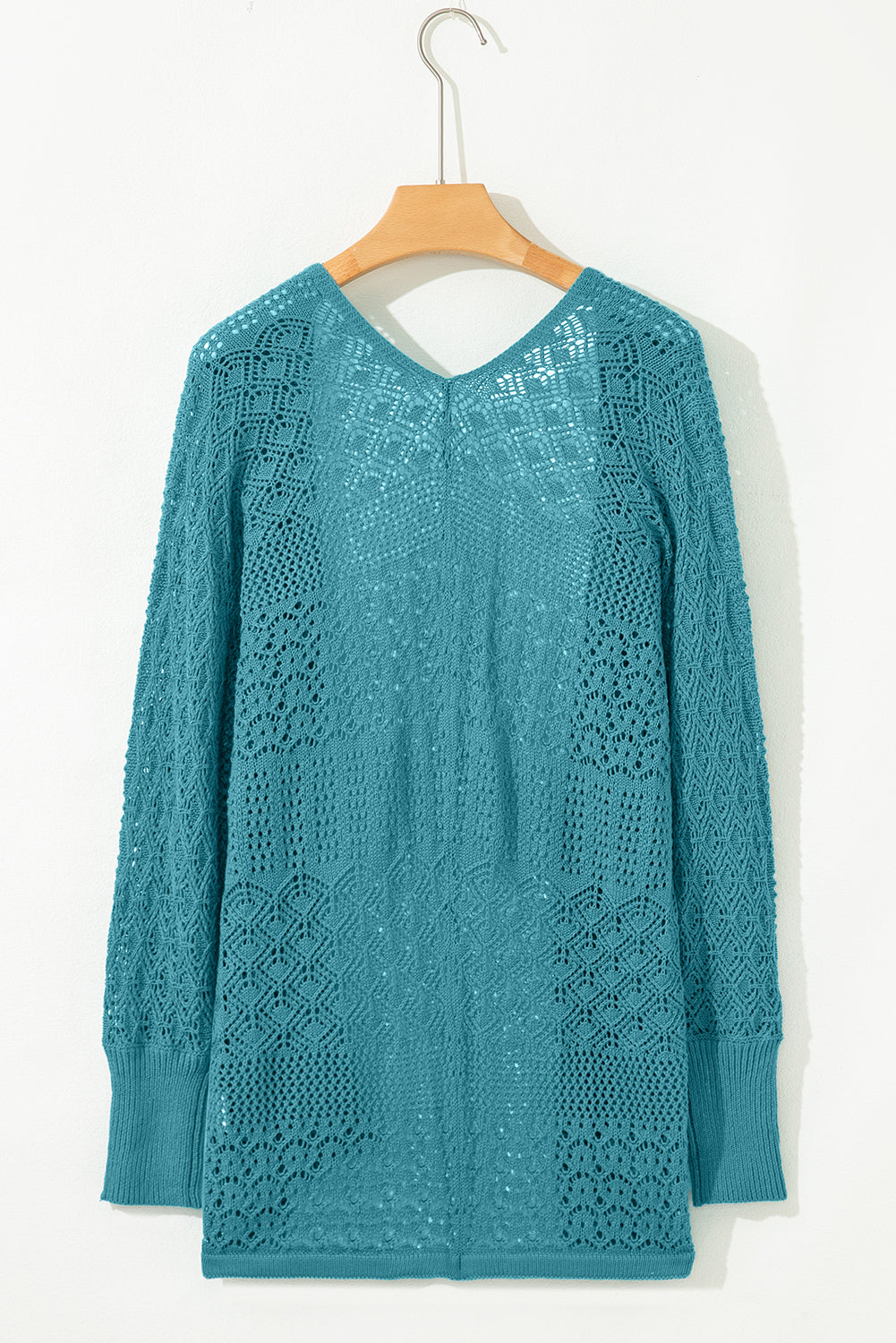 Lapis Mix Pattern Hollowed Knit Open Front Cardigan