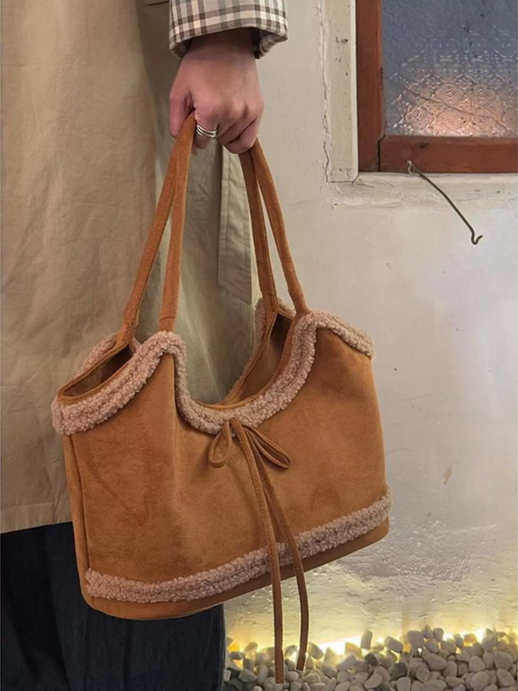 Plush Trim Shoulder Bag