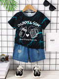 Children's Daddy & Son Best Friend Lightning Print Tee & Denim Shorts Set