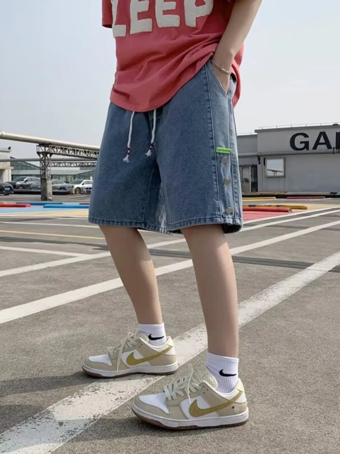 Men's Plus Size Casual Loose Fit Denim Shorts with Drawstring