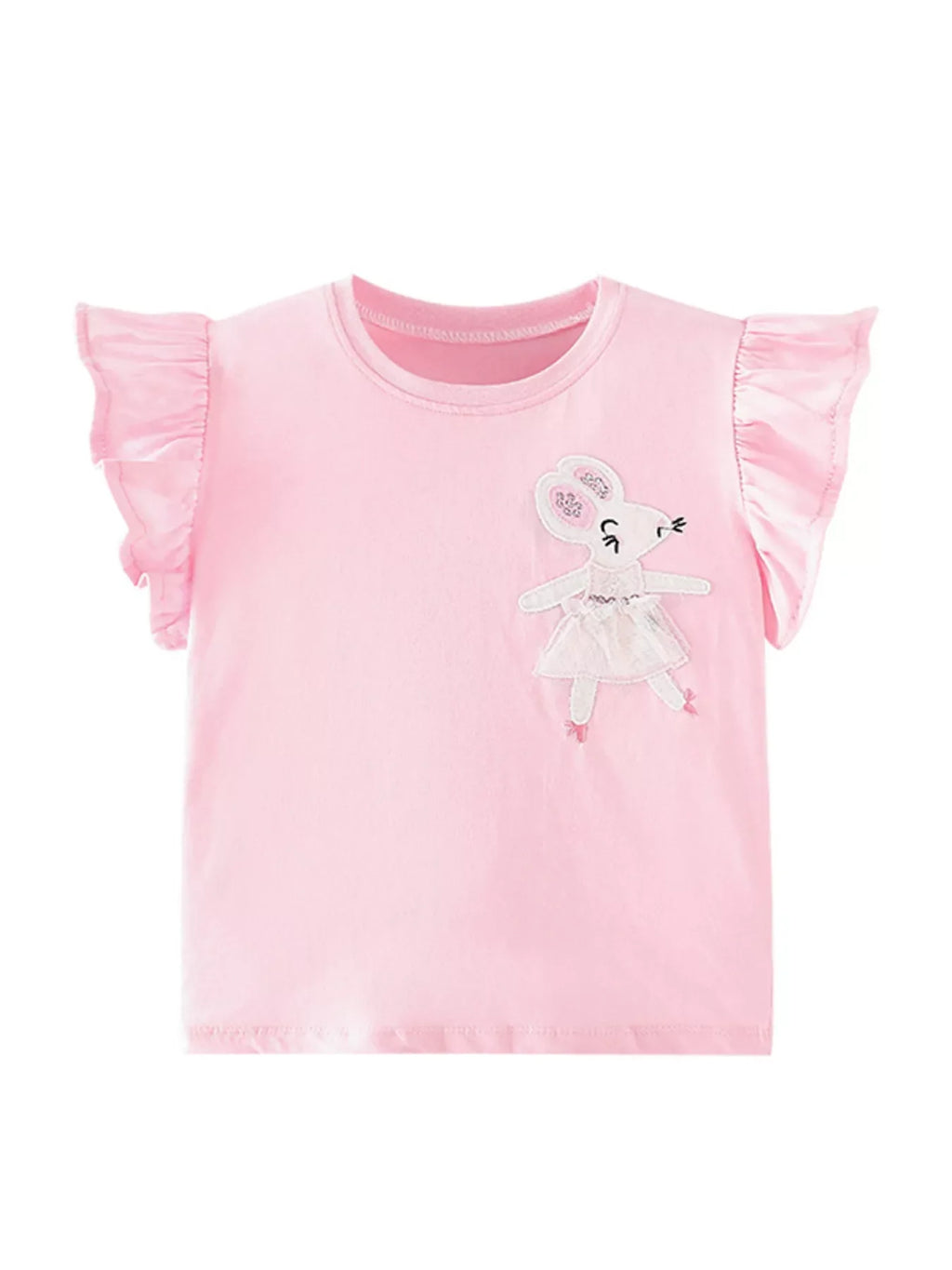 Children's Mouse Applique Ruffle Sleeve T-Shirt