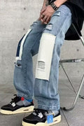Men's Ripped Patchwork Wide Leg Jeans