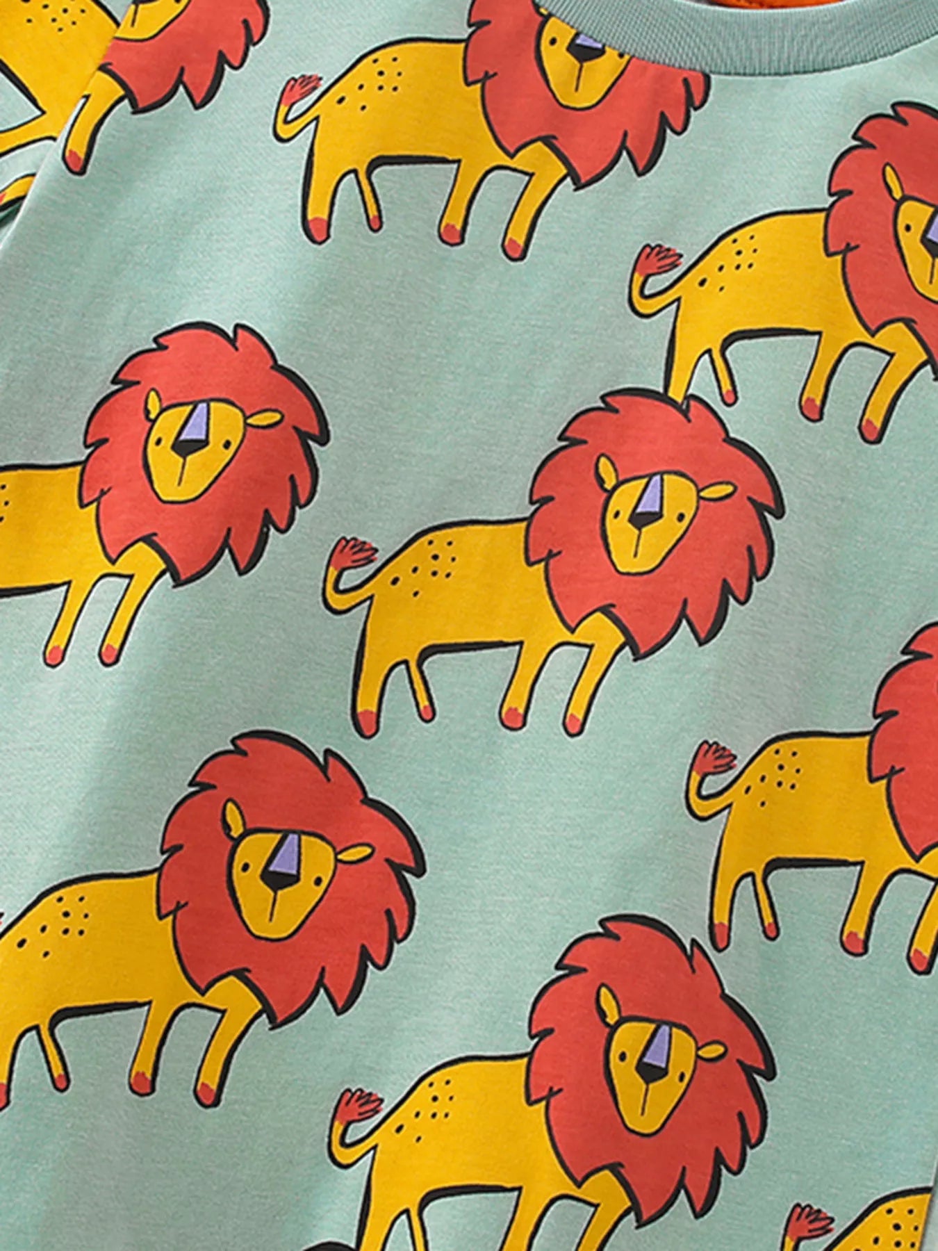 Children's Lion Print Round Neck Tee and Shorts Set