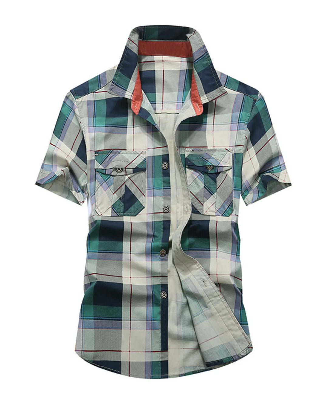 Men's Full Size Casual Plaid Short Sleeve Shirt Plus Size
