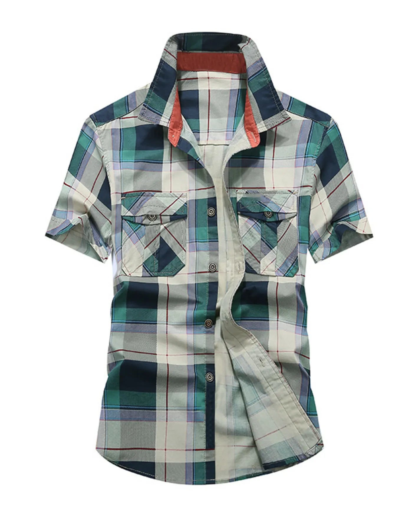 Men's Full Size Casual Plaid Short Sleeve Shirt Plus Size