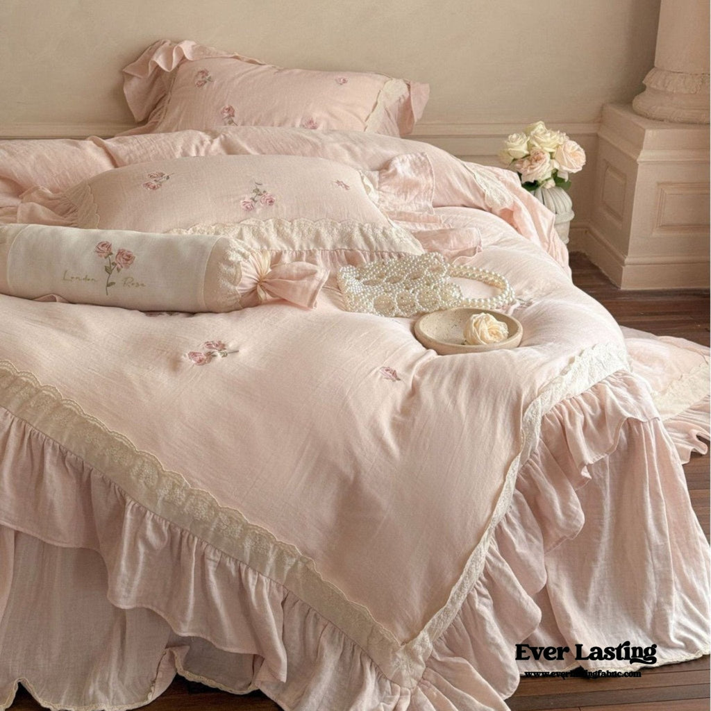 Beatrice Rose Lace Ruffle Bedding Set / Blue