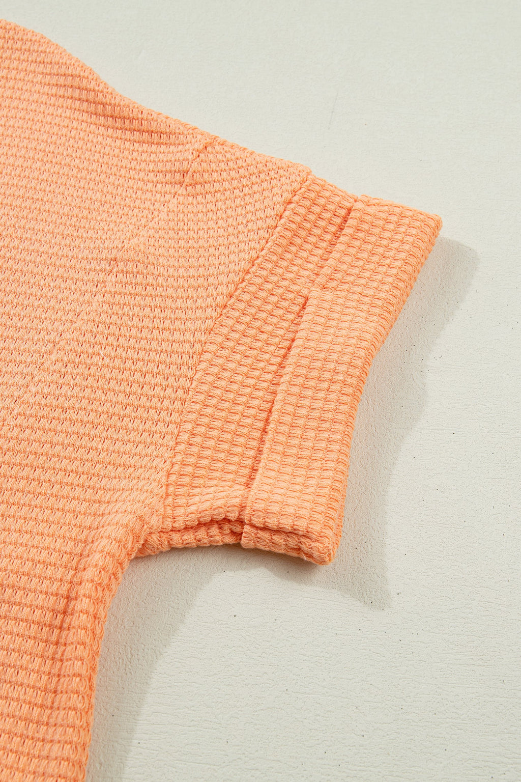 Grapefruit Orange Waffle V Neck Short Sleeve Knit Top