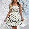 Shoulder Strap Bow Decoration With Bow Print Elegant Summer Dress