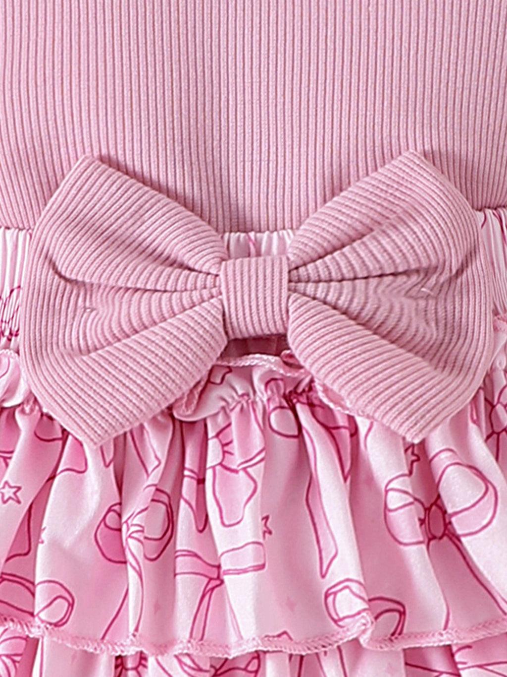 Children's Bowknot Ruffle Trim Bodysuit & Skort & Headband Set