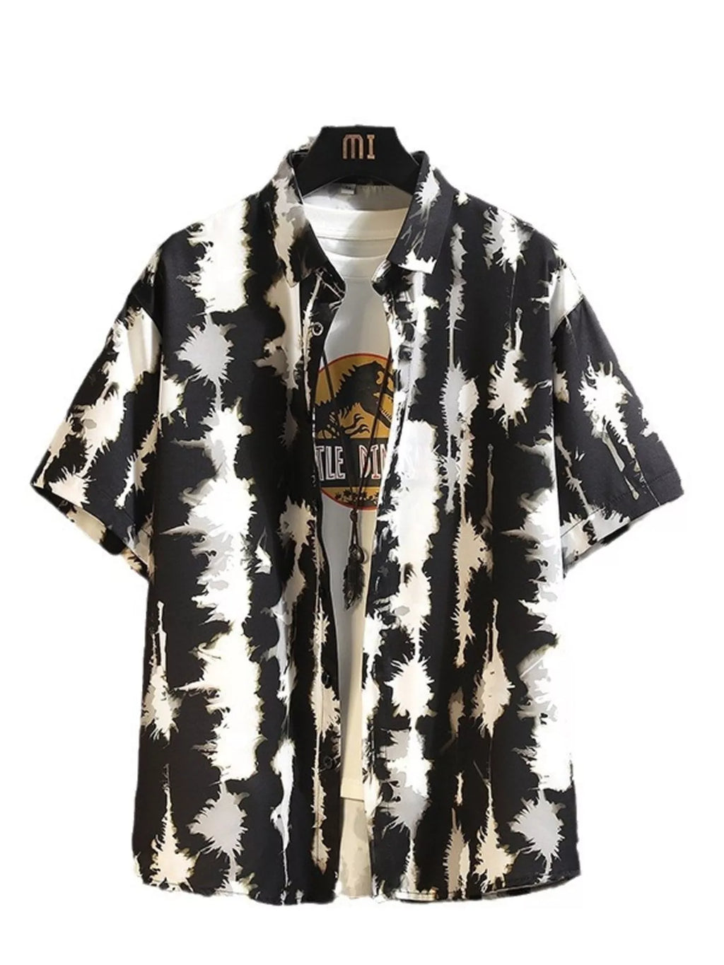 Men's Printed Button Up Shirt and Shorts Set