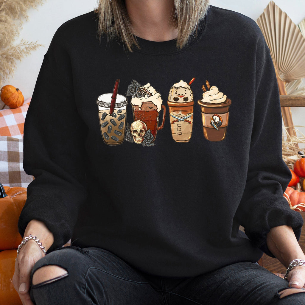 Black Rose Coffee Halloween Dewy Nightfall Latte Art Illustration Graphic Print Sweatshirt