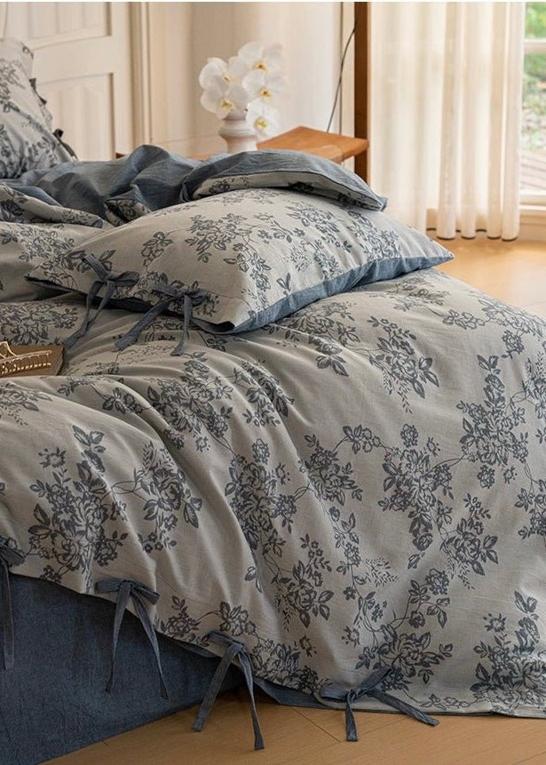 Bonnie Ribbon Bow Tie Floral Bedding Set / Brown