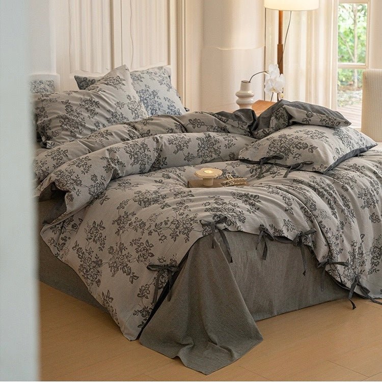 Bonnie Ribbon Bow Tie Floral Bedding Set / Brown